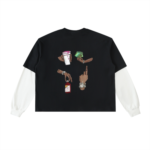 Layered Contrast Sleeve Cotton T-Shirt